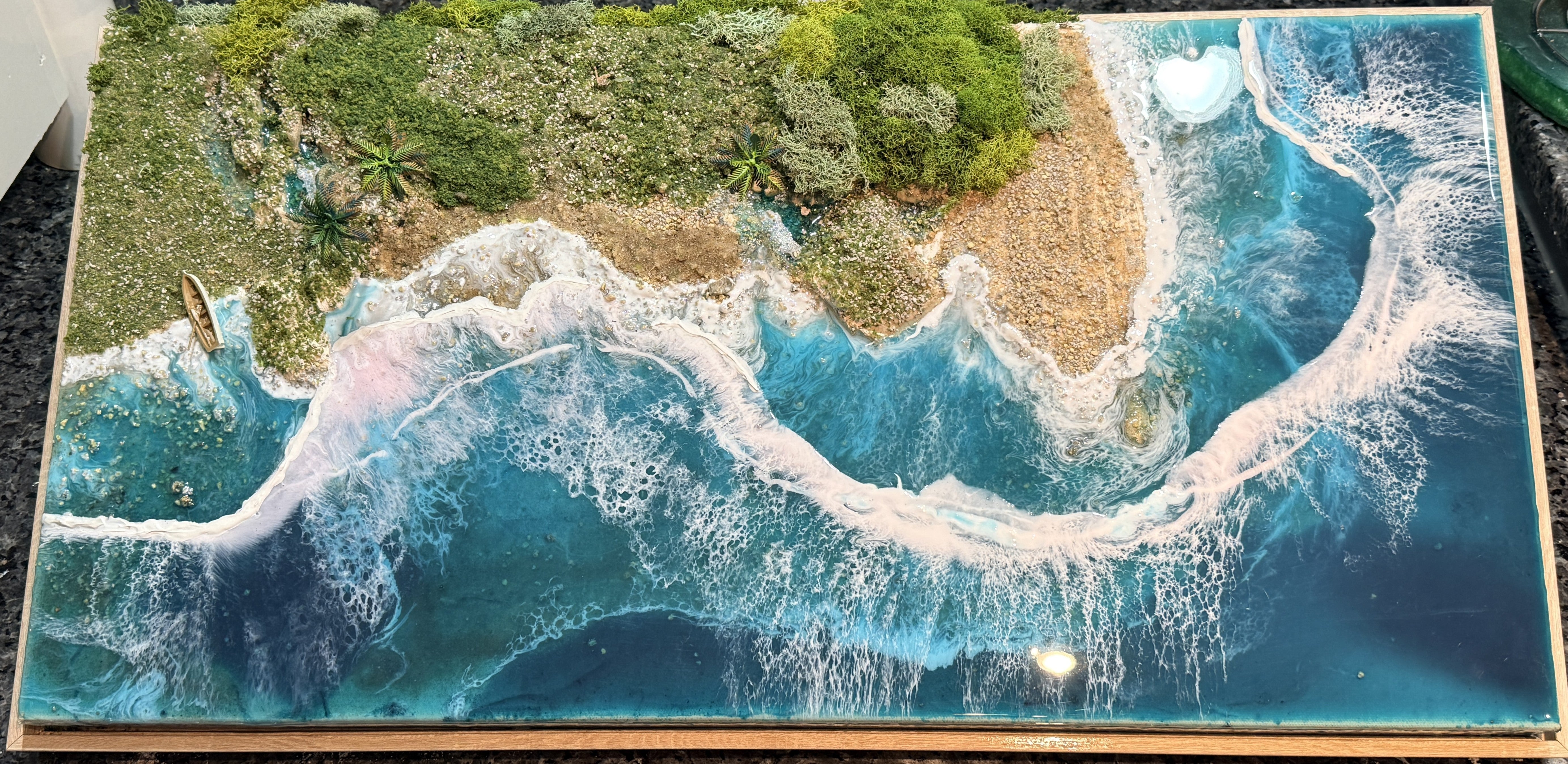 Island Tides – 15x30 Framed Coastal Resin Art