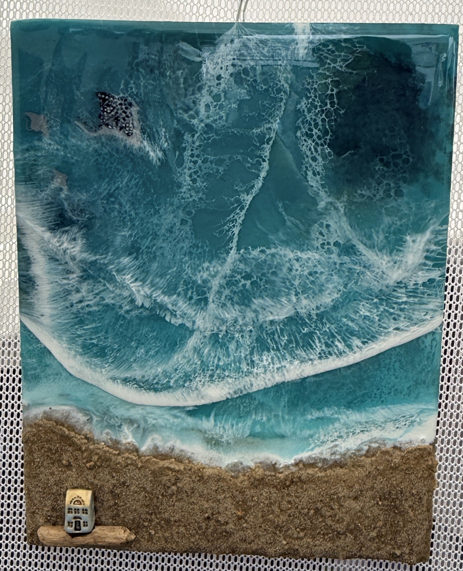 Sea Glass Cottage – 11x14 Coastal Resin Art