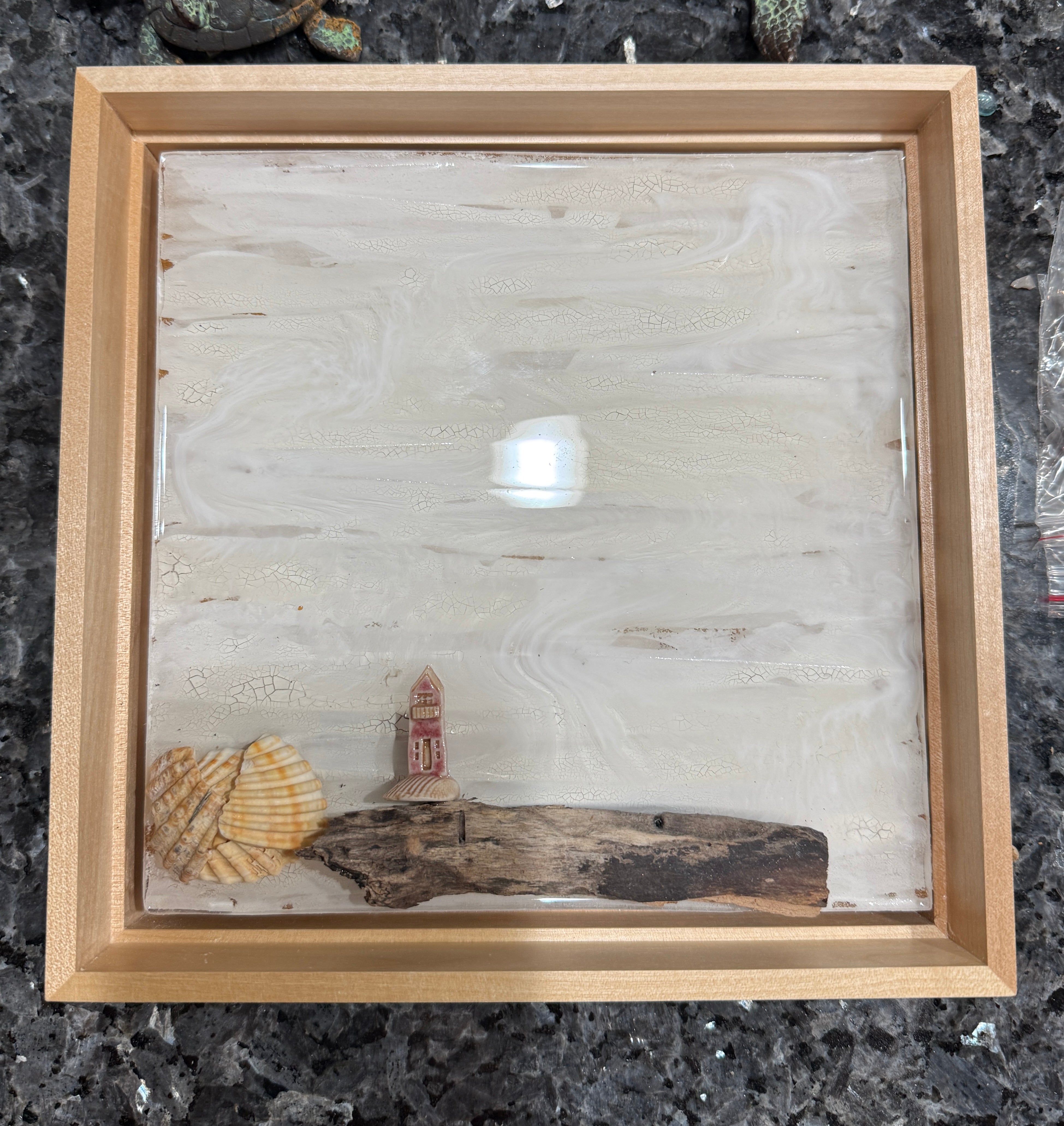 Seaside Whispers - Wave Resin Art with lighthouse