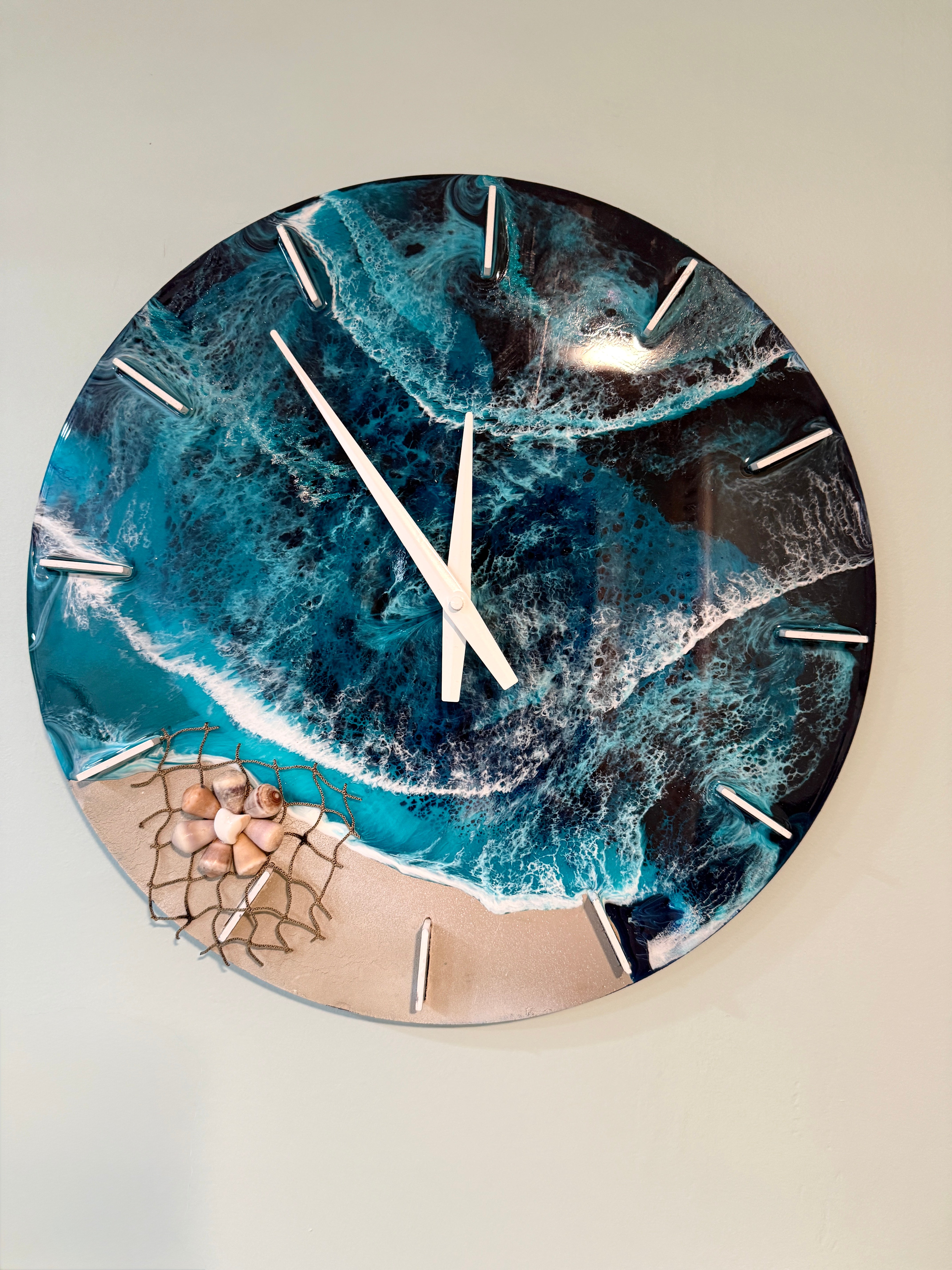 Coastal Currents Clock - Ocean-Inspired Wall Art - Wood, Acrylic and Resin