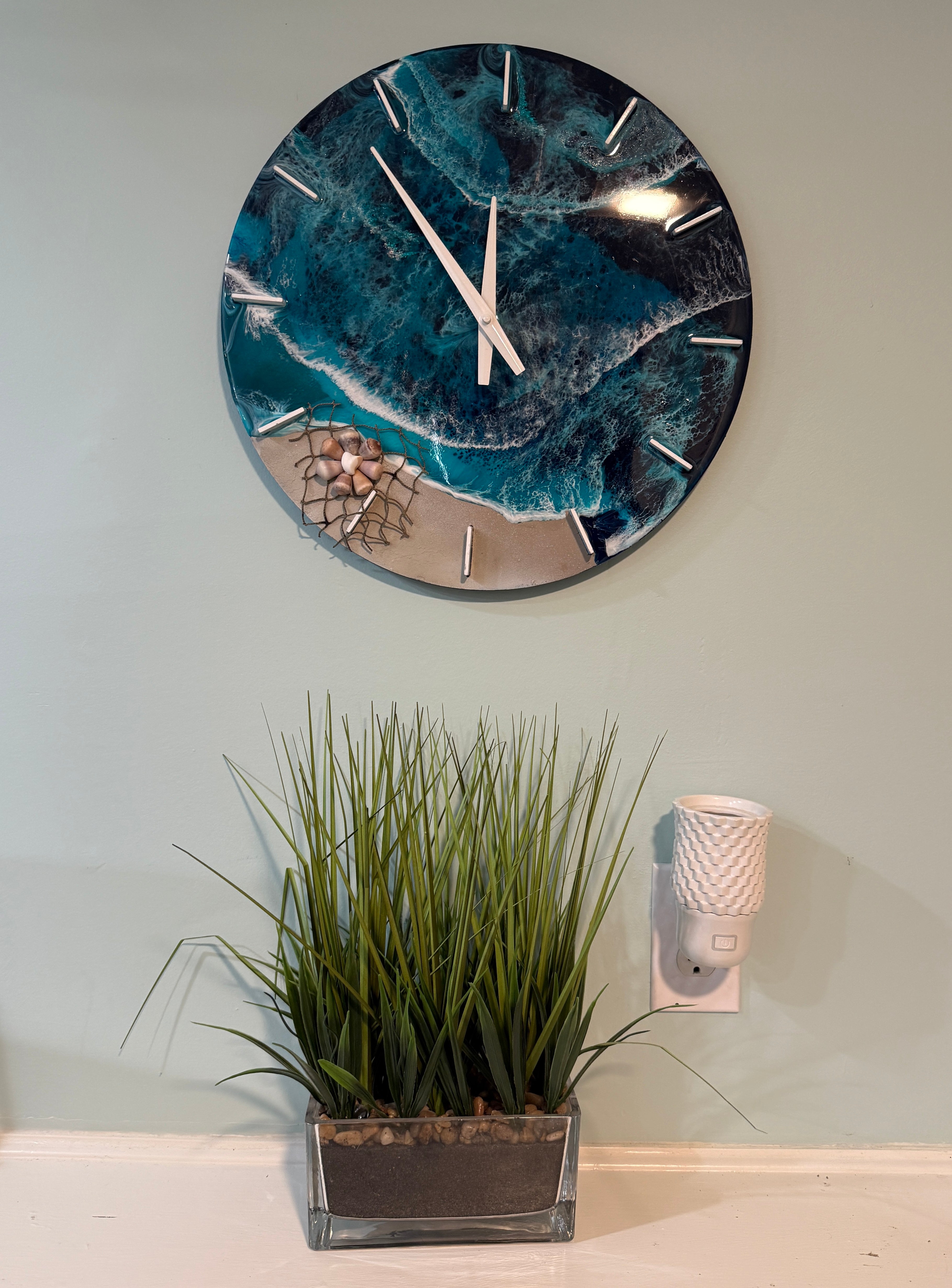 Coastal Currents Clock - Ocean-Inspired Wall Art - Wood, Acrylic and Resin