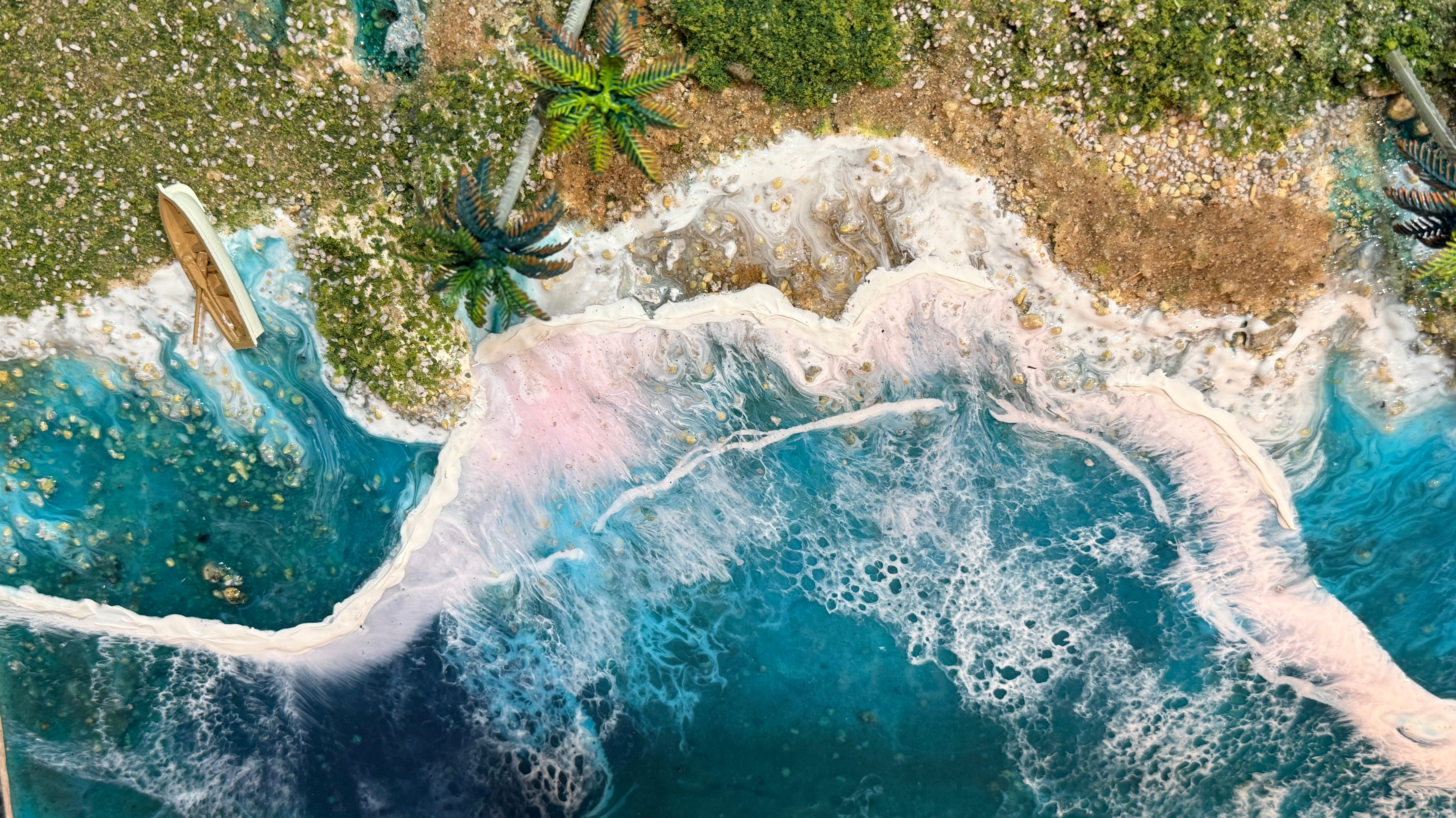 Island Tides – 15x30 Framed Coastal Resin Art