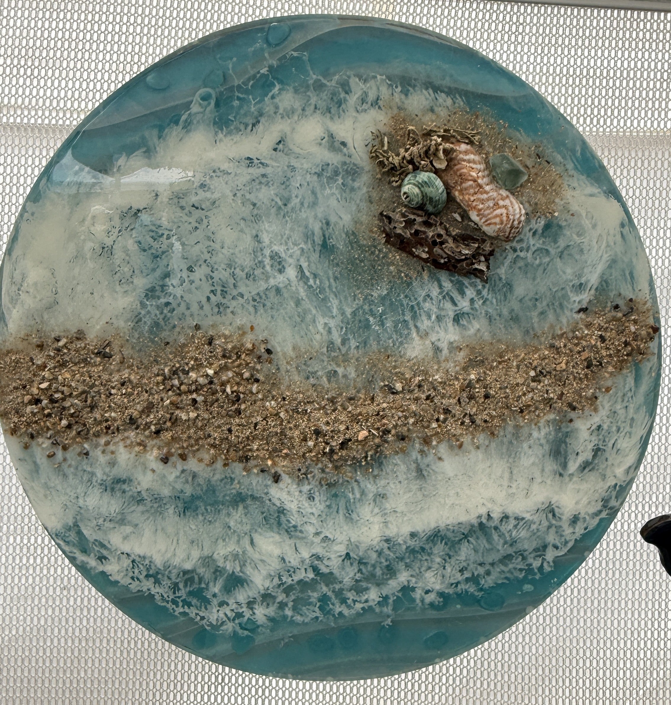 Tidal Treasures – 16 Inch Round Coastal Resin Art